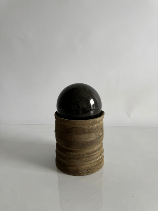 Large solid marble sphere + wood base