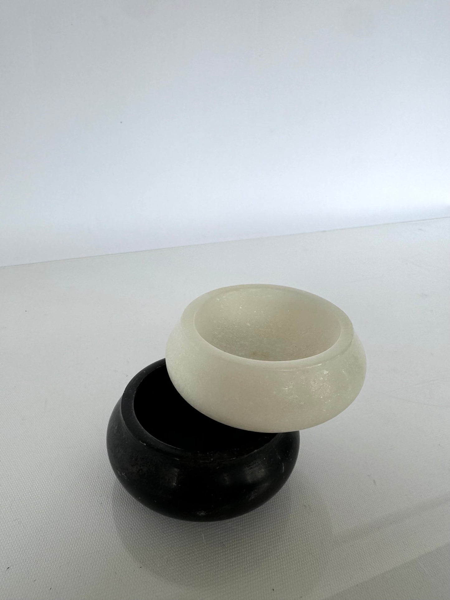 Black + White solid marble salt cellars | trinket catchalls | Set 2