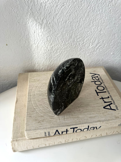 Black + White veined marble egg shaped bookend | shelf decor | Only 1 bookend