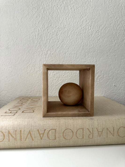 Modern sphere in cube desktop decor | bookend