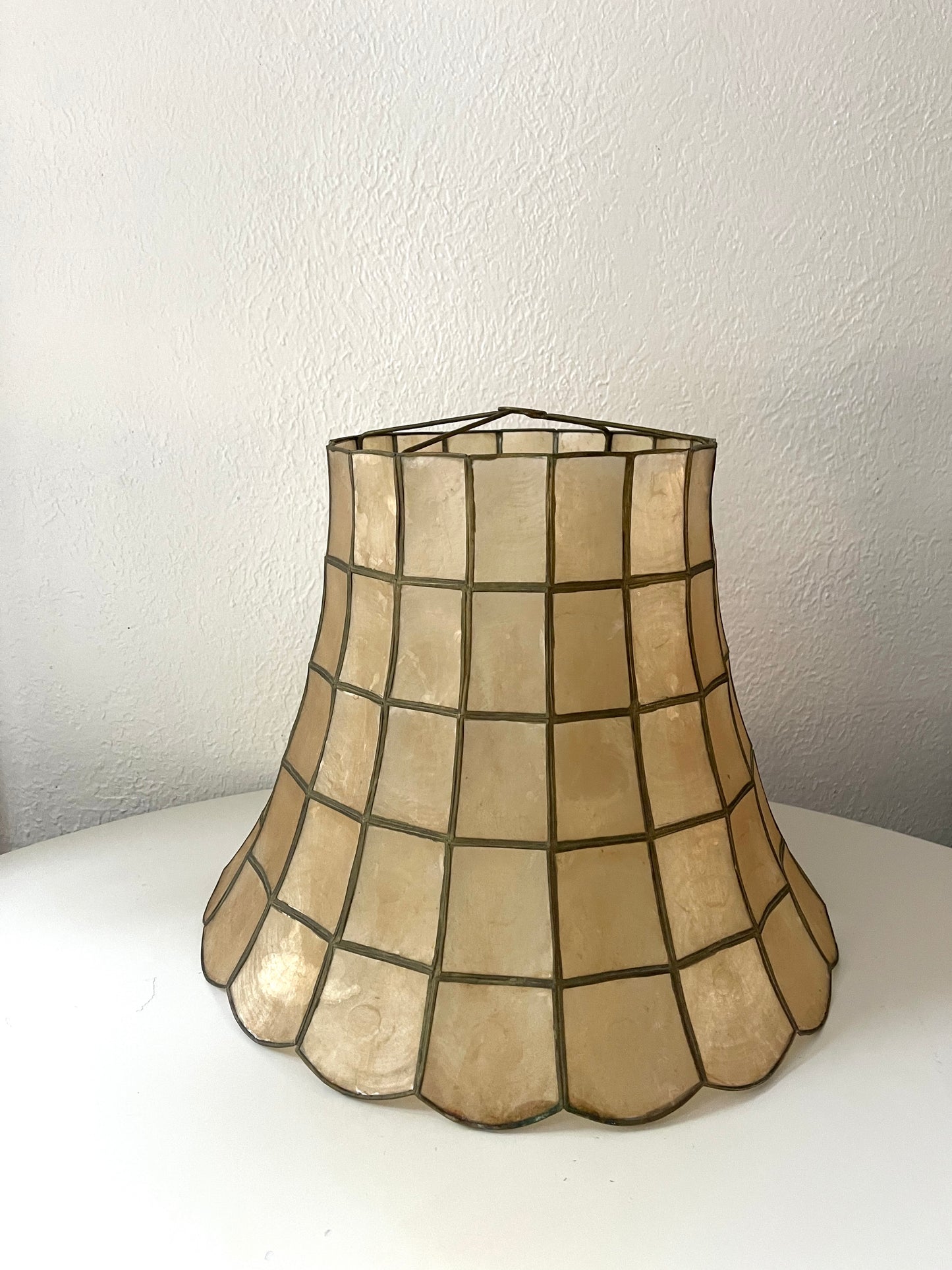 Capiz shell lamp shade w/ Brass & Scalloped bottoms edge