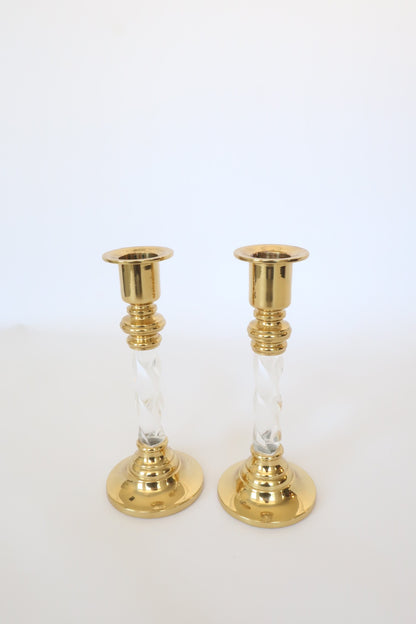 Twisted lucite + brass candlestick holders | Set 2