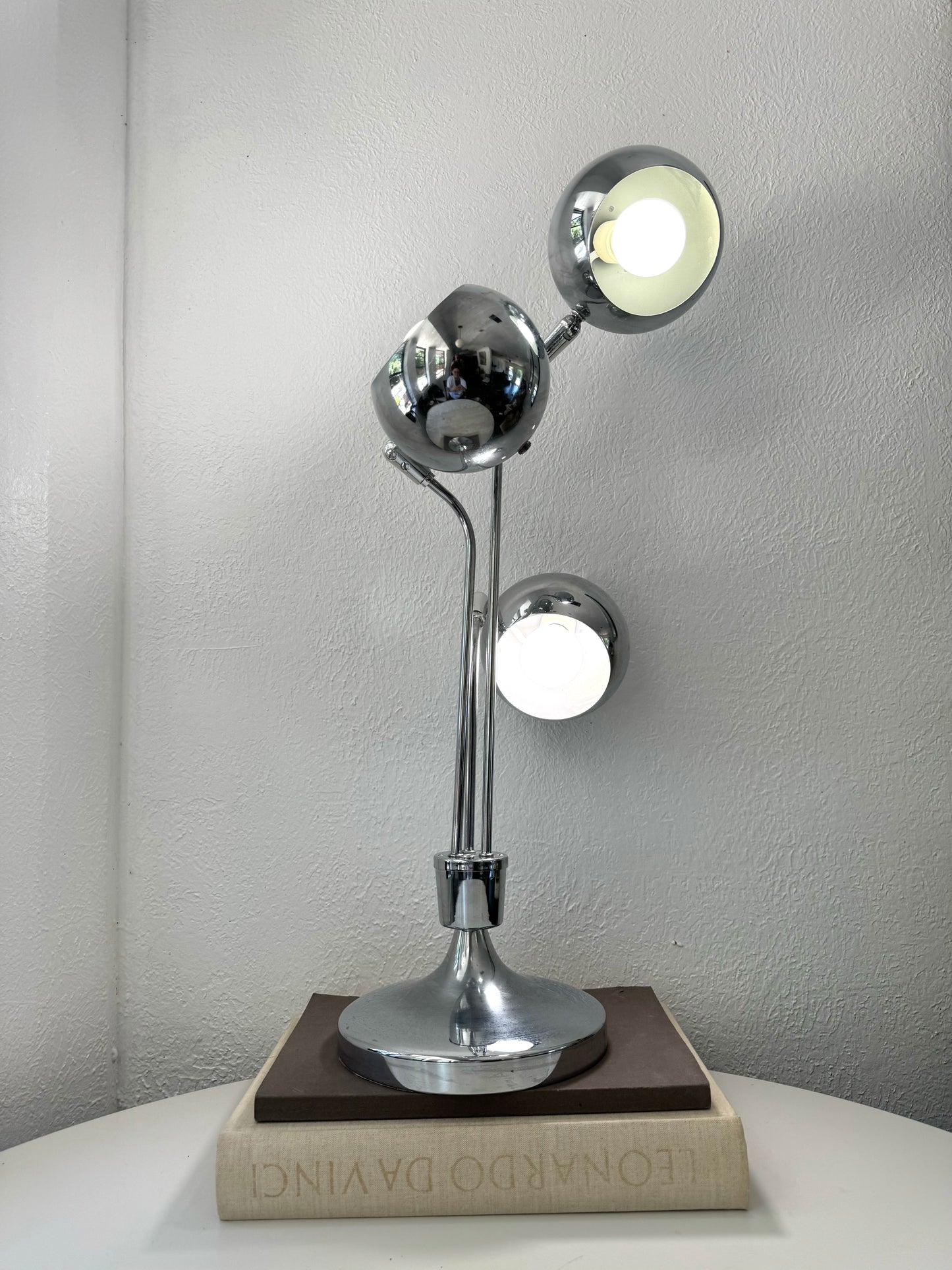 Mid-Century modern 3 eyeball silver chrome table lamp | chrome atomic mod lighting