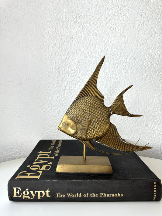 Large brass angelfish statue w| stand | vintage Nautical decor