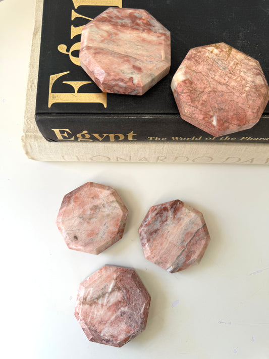 Octagon solid pink marble risers | marble coasters | Set 5