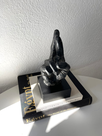 Fingers crossed  hand statue on wood base | hand sculpture self decor