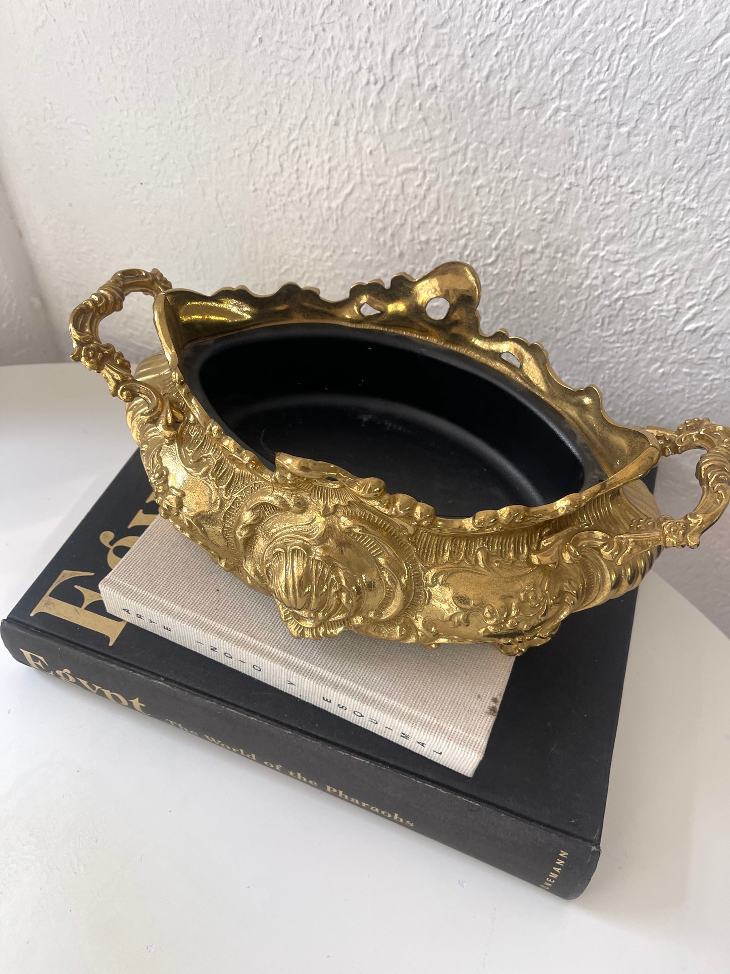 Barque style brass planter w/ removable insert