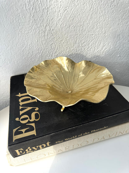 Virginia metalcrafters stamped Lotus catchall w/ stand