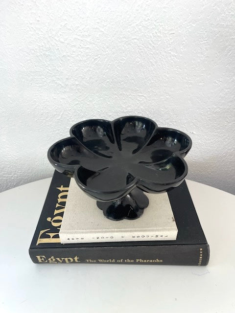 Vintage carved black onyx pedestal compote bowl | vintage onyx catchall