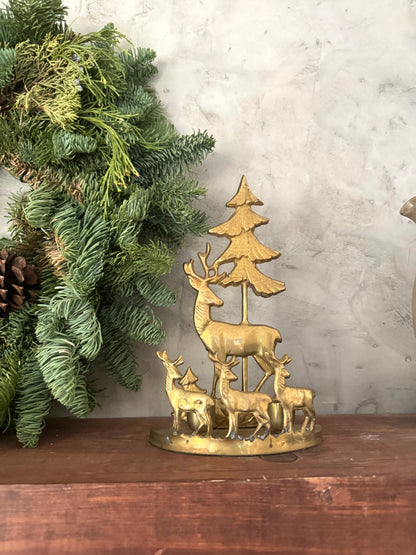 Brass Reindeer in the woods 2~taper candlestick holder | Christmas decor