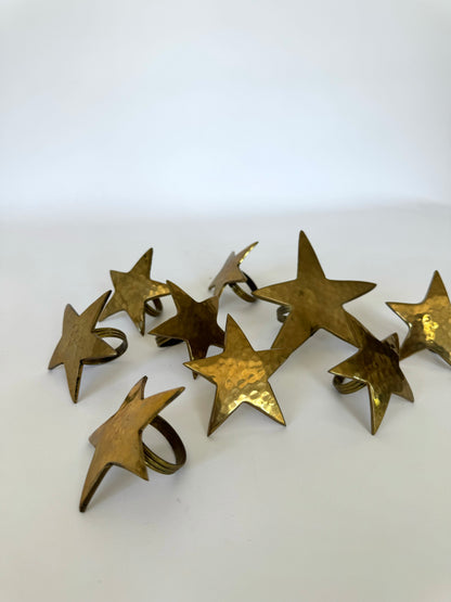 Vintage brass star napkin rings | Set 9