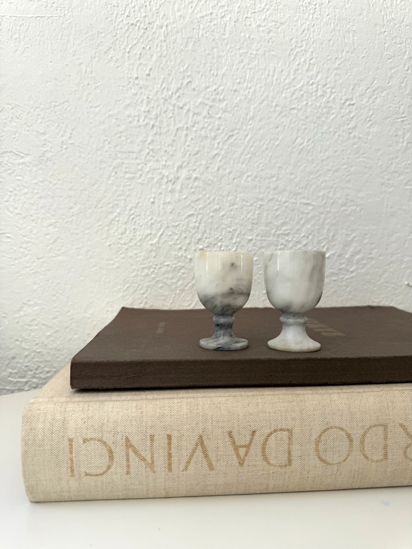 Grey + white marble decanter + 2 mini goblets | vintage Barware decor