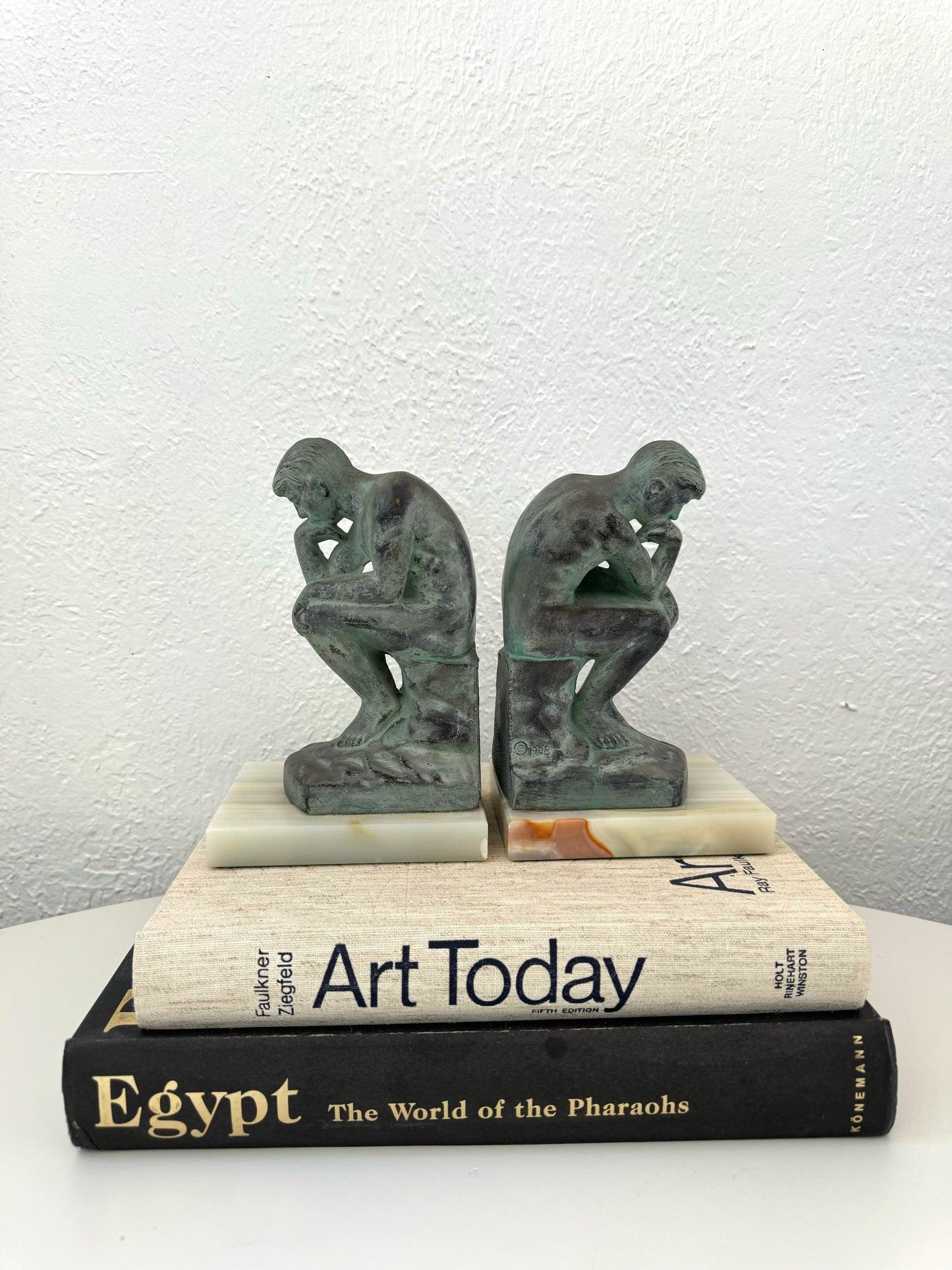 MCM bronzed thinking man bookends on onyx base | Set 2 |