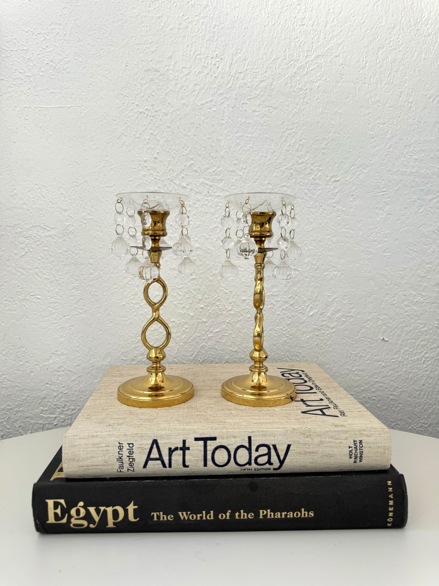 Regency style brass + acrylic chandelier candlestick holders | Set 2