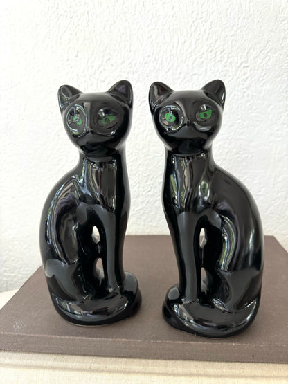 Vintage ceramic black glazed cat statues | Set 2 | wear consistent with age