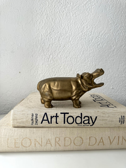 Solid brass Hippo figurine | bookshelf decor