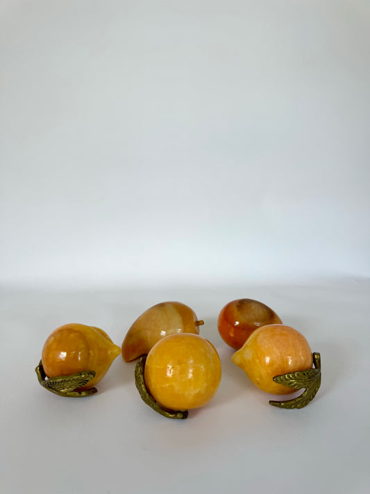 Alabaster + brass fruit decor | Set 5 | vintage kitchen decor