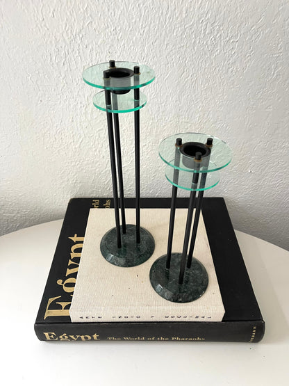 Retro 80’s Black postmodern Memphis design candlestick holders | Set 2