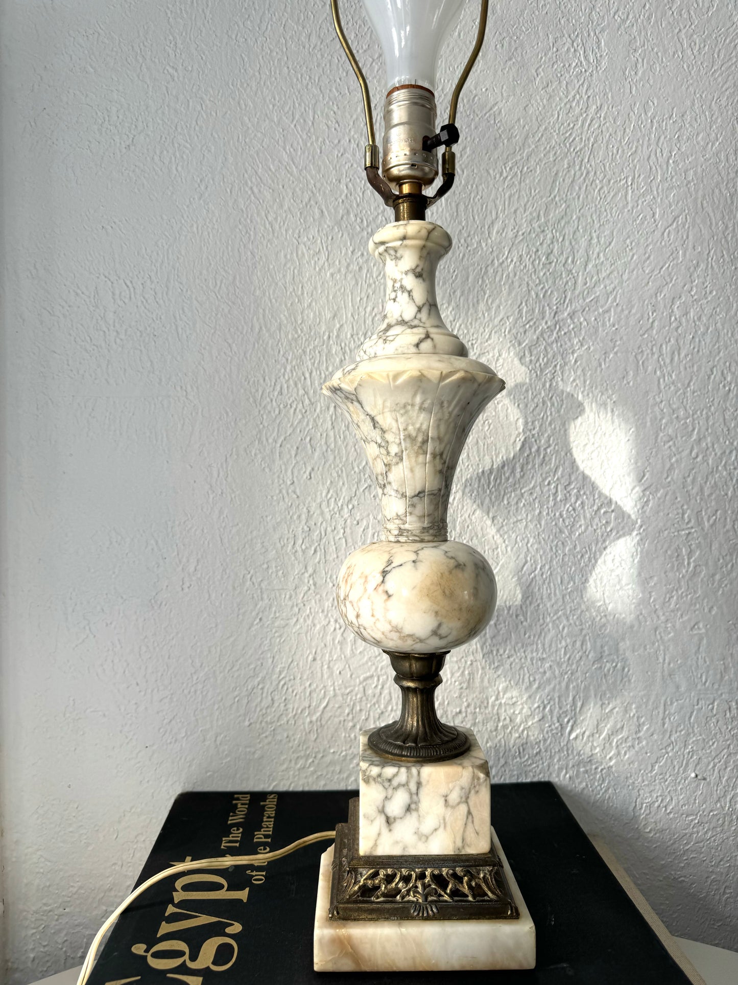 Italian ornate carved marble side table lamp