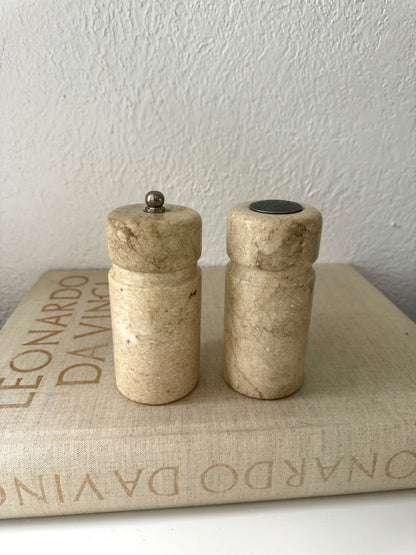 Vintage marble salt + pepper grinder set