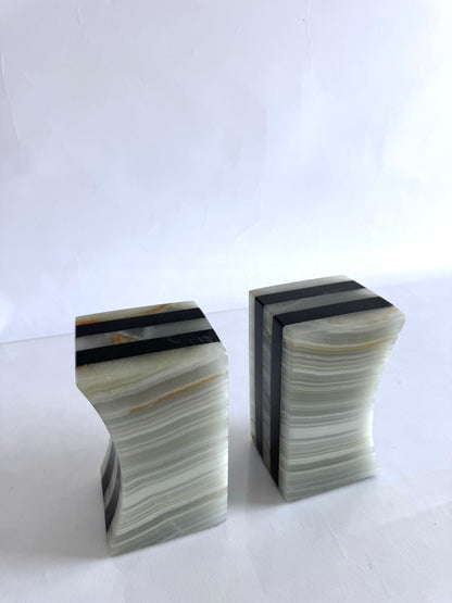 MCM Art Deco striped Onyx | marble bookends | Set 2