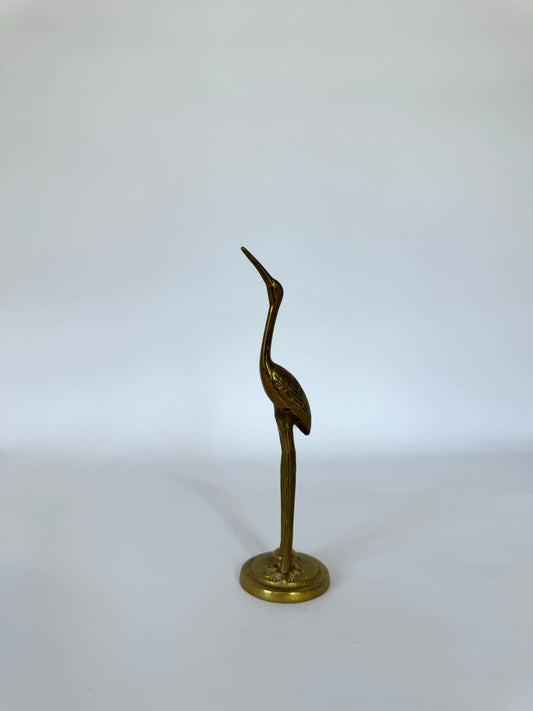 Mid~Century mini brass crane statue | bookshelf decor