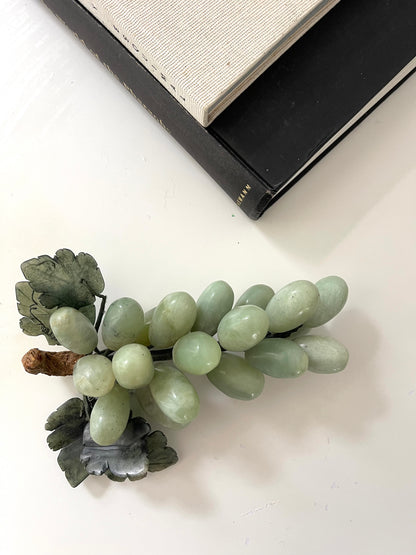 Vintage Large Jade grape cluster + wood stem