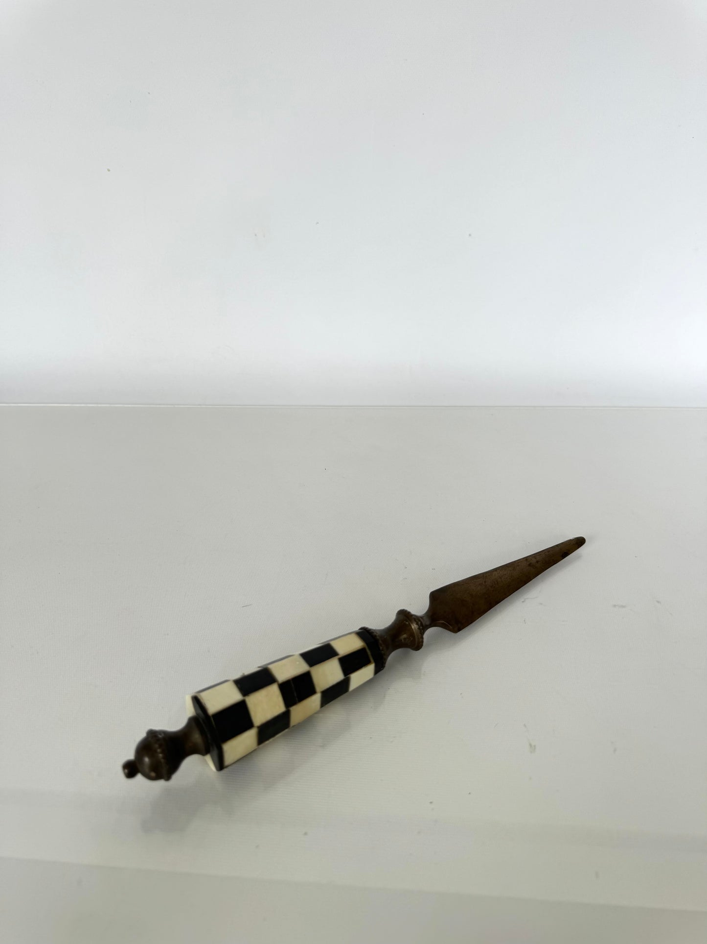 MCM black + white bone inlay brass letter opener