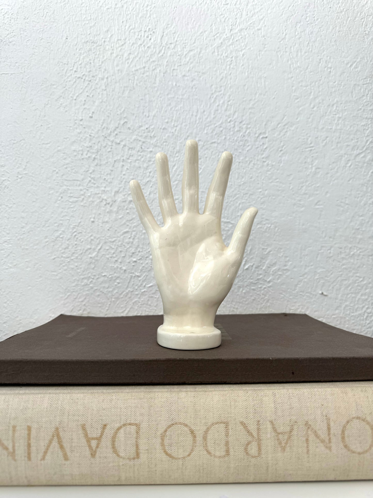 White glazed ceramic hand sculpture | vintage bathroom wall hanging decor