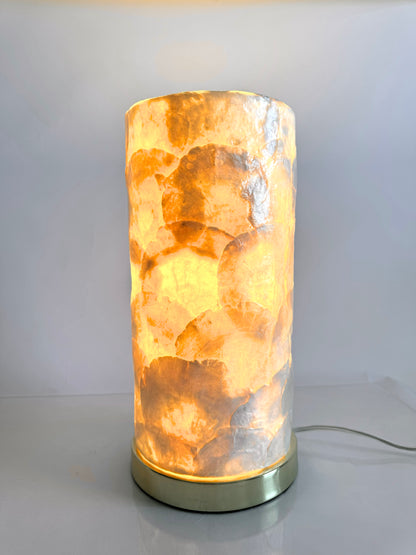 Cylinder shaped Capiz shell table lamp | vintage vanity table lamp