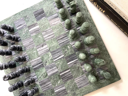 Vintage Green marble Chess set | pieces included