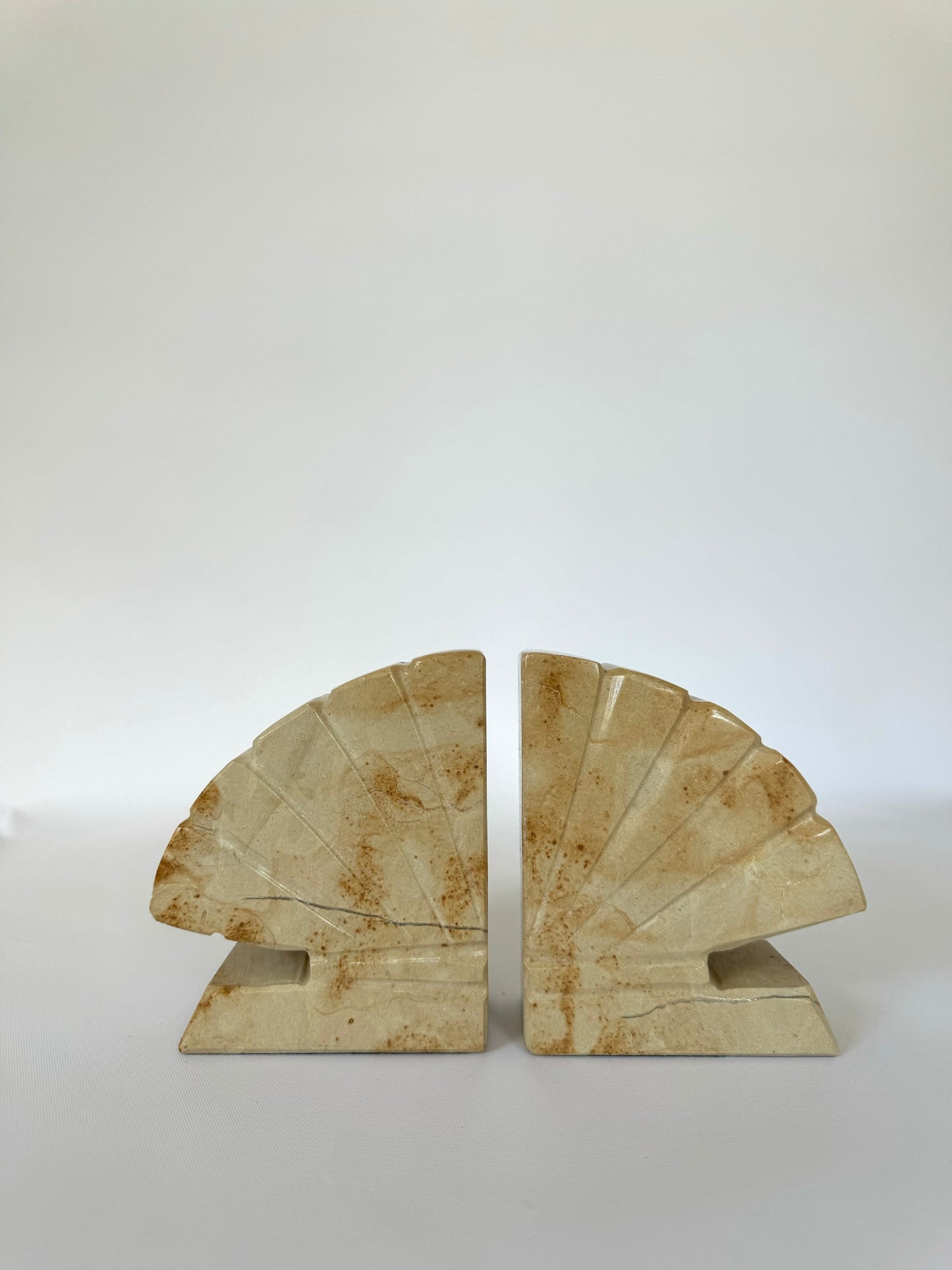 Art Deco marble fan shaped bookends | Set 2