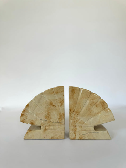 Art Deco marble fan shaped bookends | Set 2