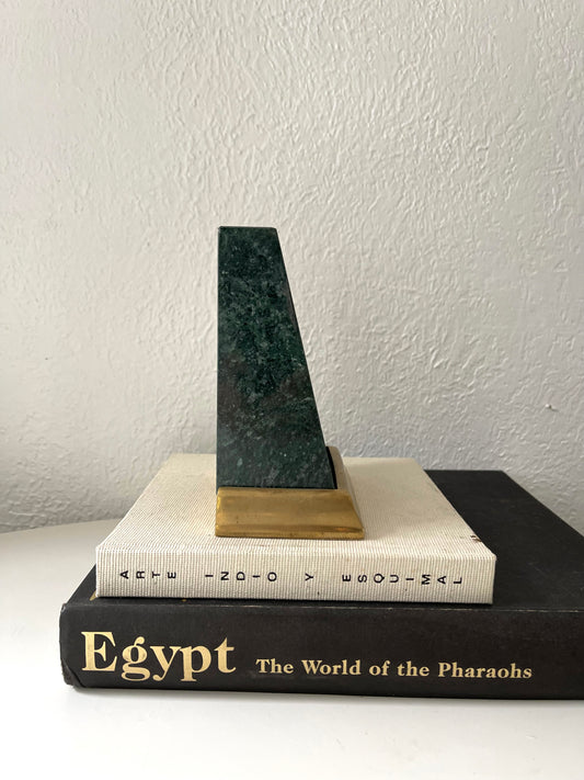 Vintage MCM green marble + brass bookend | vintage shelf decor