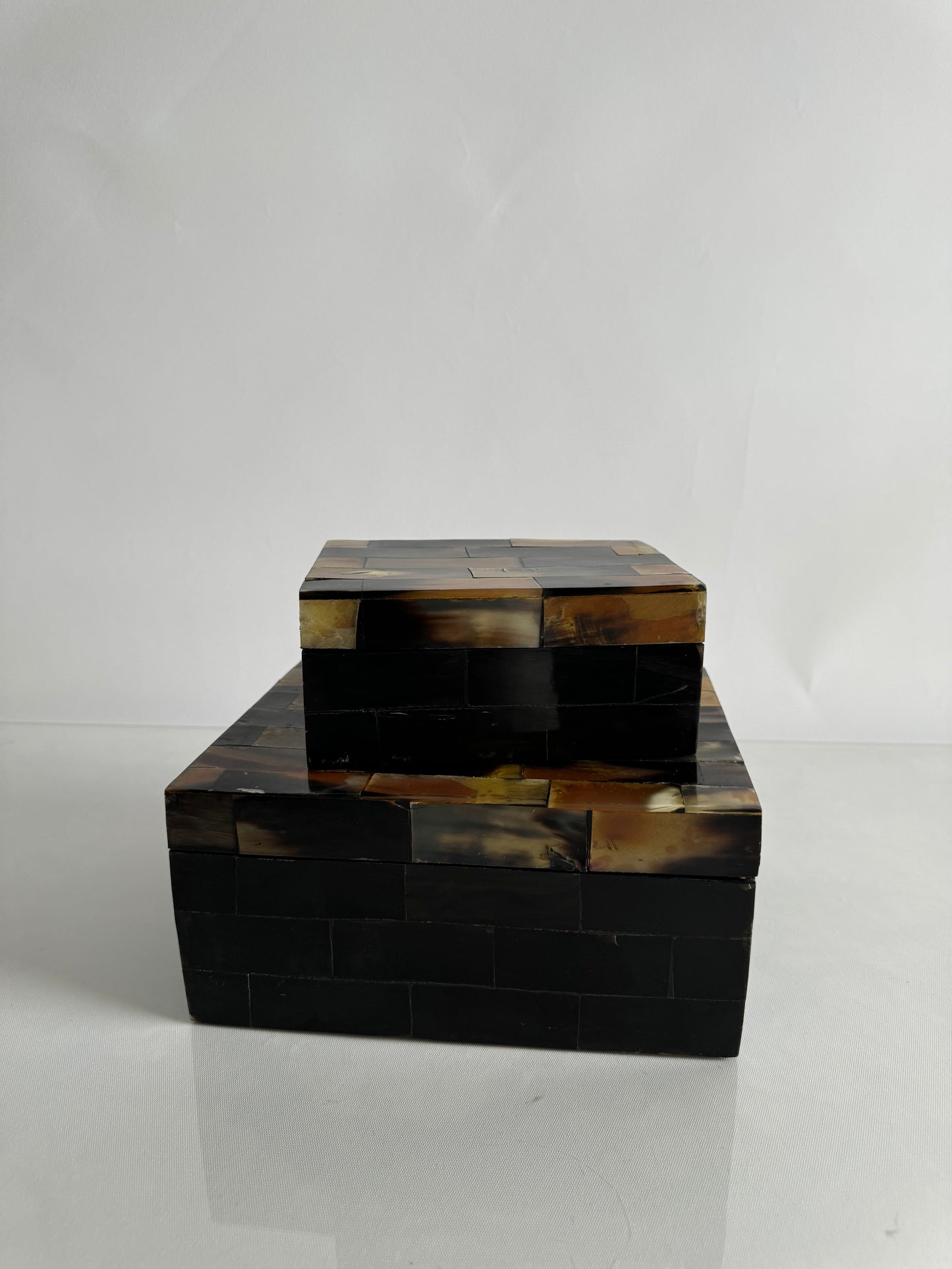 Horn Inlaid lidded vanity boxes | catchall lidded boxes | Set 2