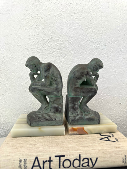 MCM bronzed thinking man bookends on onyx base | Set 2 |