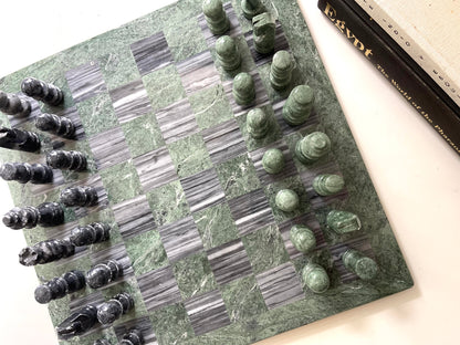 Vintage Green marble Chess set | pieces included