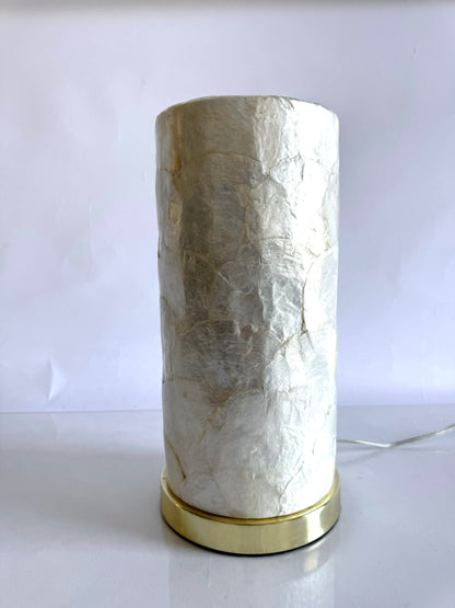 Cylinder shaped Capiz shell table lamp | vintage vanity table lamp