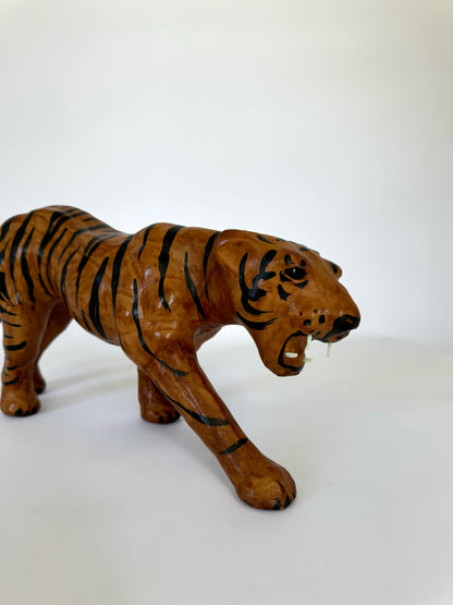 Vintage leather wrapped tiger statue