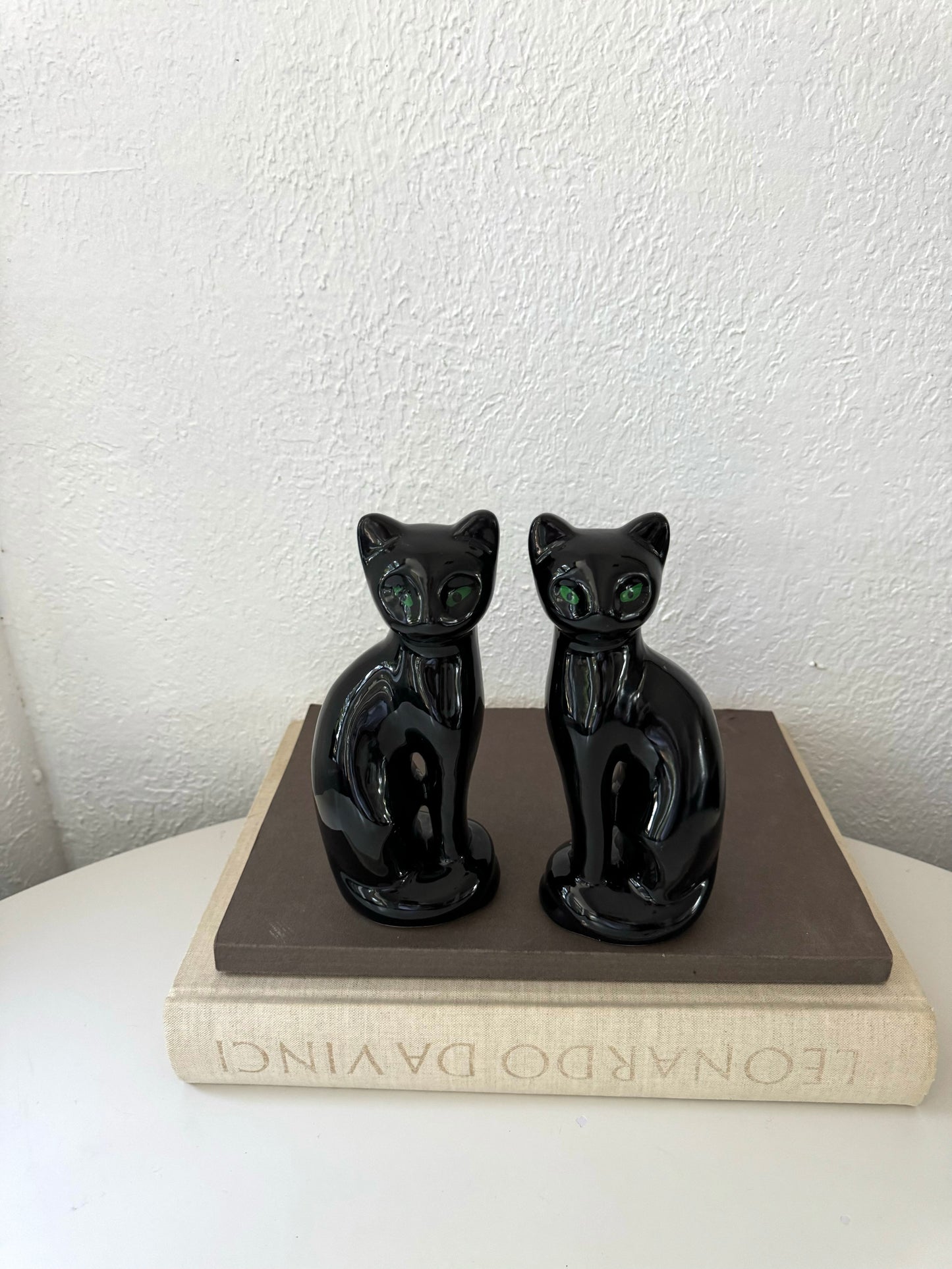 Vintage ceramic black glazed cat statues | Set 2 | wear consistent with age