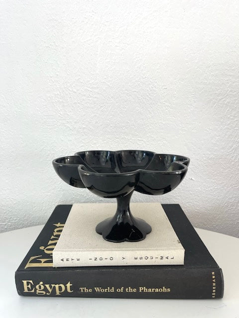 Vintage carved black onyx pedestal compote bowl | vintage onyx catchall