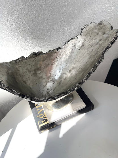 Art deco cast naturals silver glazed centerpiece vessel | artistic modern art monochrome vessel