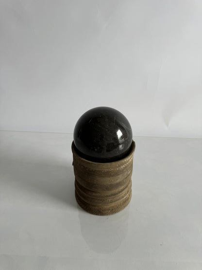 Large solid marble sphere + wood base