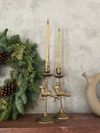 Lucite Gold glitter flaked candlestick set | Set 2 | Christmas candles | 1 Set Available