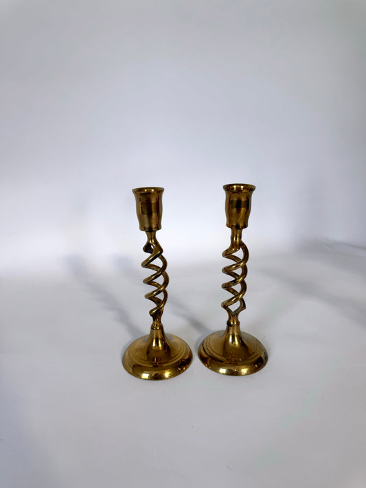 Brass Spiral taper candlestick holders | Set 2