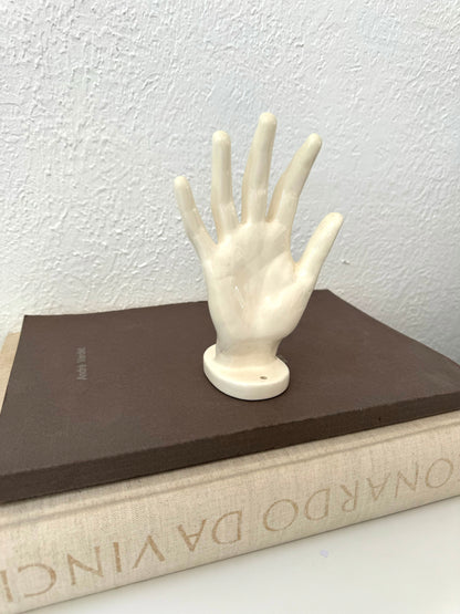 White glazed ceramic hand sculpture | vintage bathroom wall hanging decor