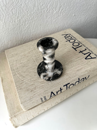 Black + white variations solid marble candlestick holder