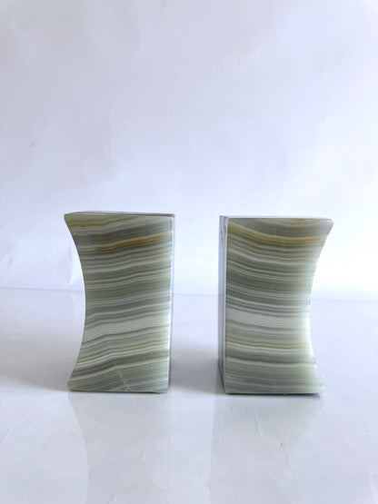 MCM Art Deco striped Onyx | marble bookends | Set 2