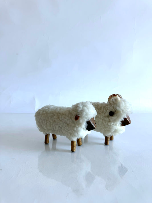 Vintage sheep figurines with wood accents | Set 2