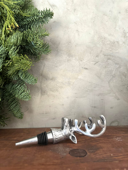 Silver metal Reindeer wine stopper | Christmas barware decor